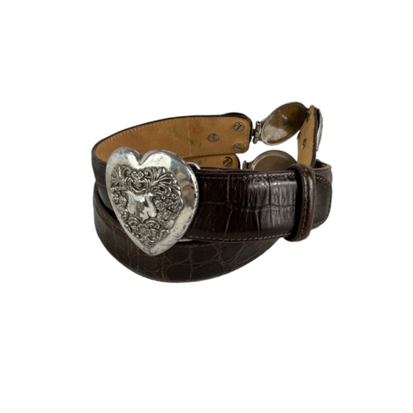BRIGHTON Brown Genuine Leather Faux Croc With Heart Buckle Women\'s Belt Size M main image 6